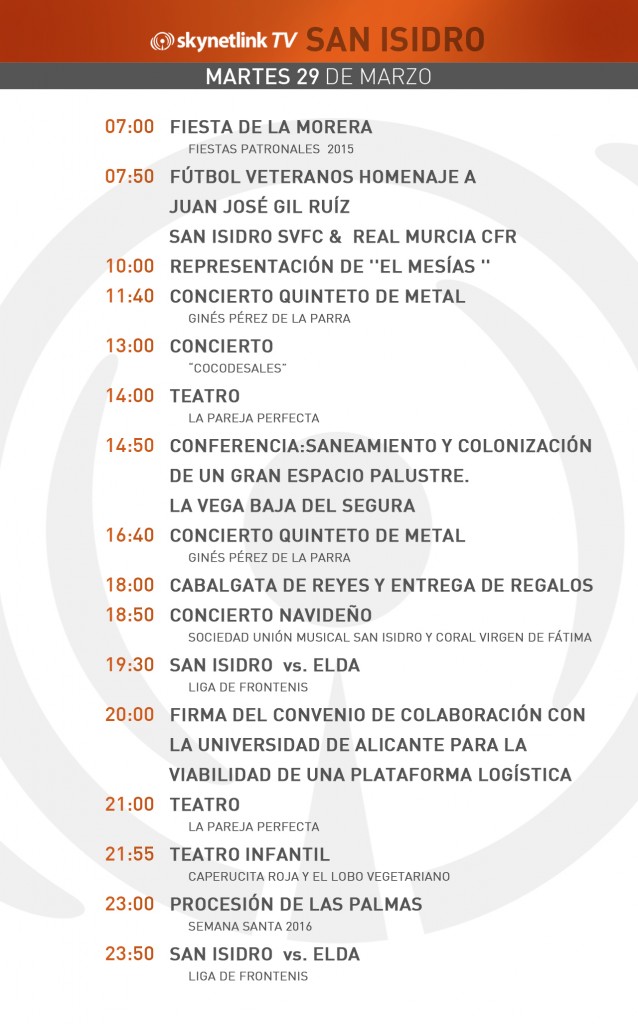 29-03-2016 Programación San Isidro martes