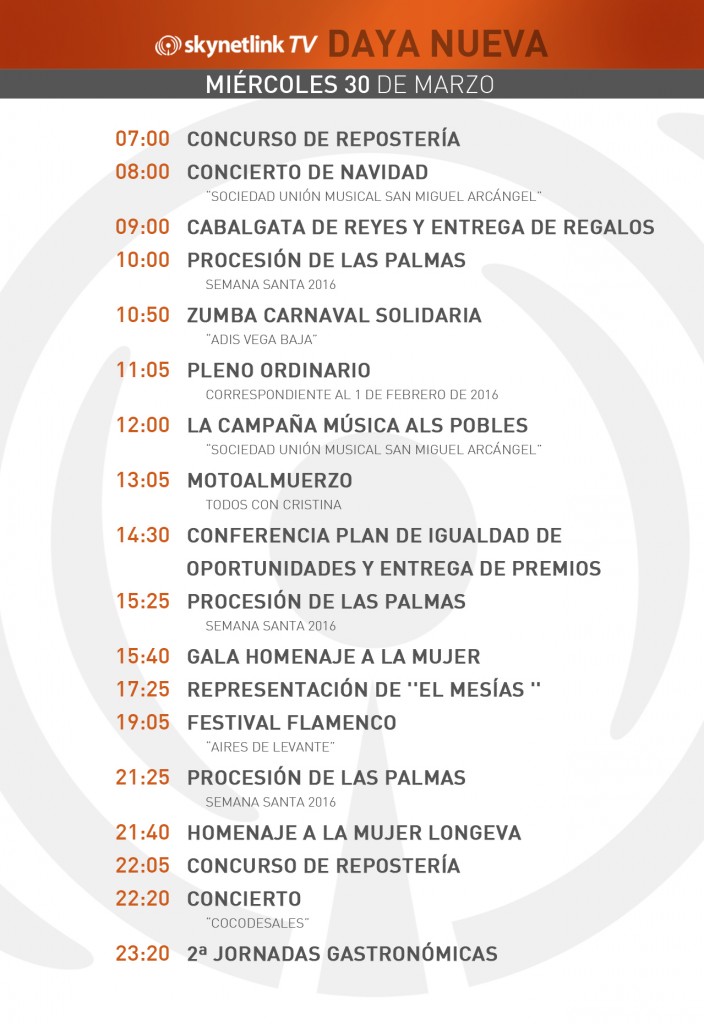 30-03-2016 Programación Daya Nueva miércoles