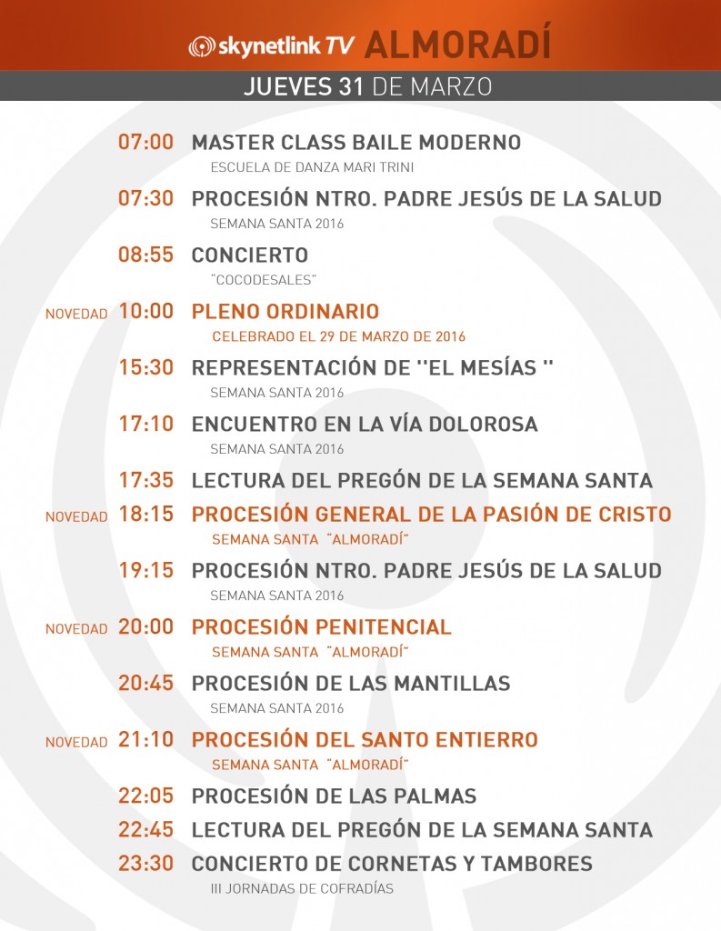 31-03-2016 Programación Almoradí jueves