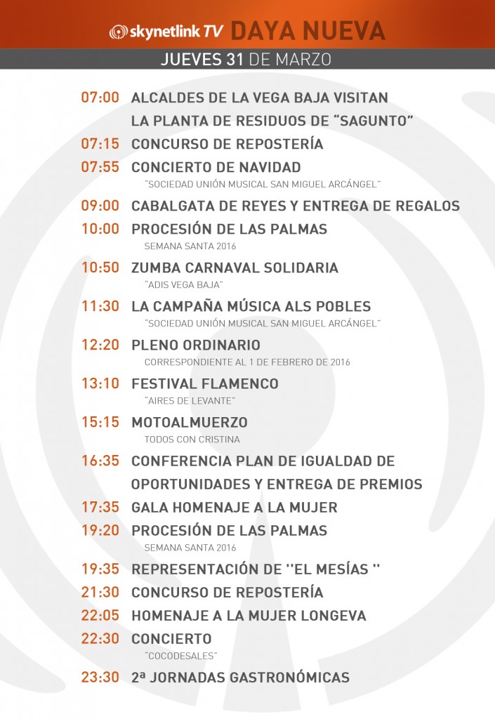 31-03-2016 Programación Daya Nueva jueves