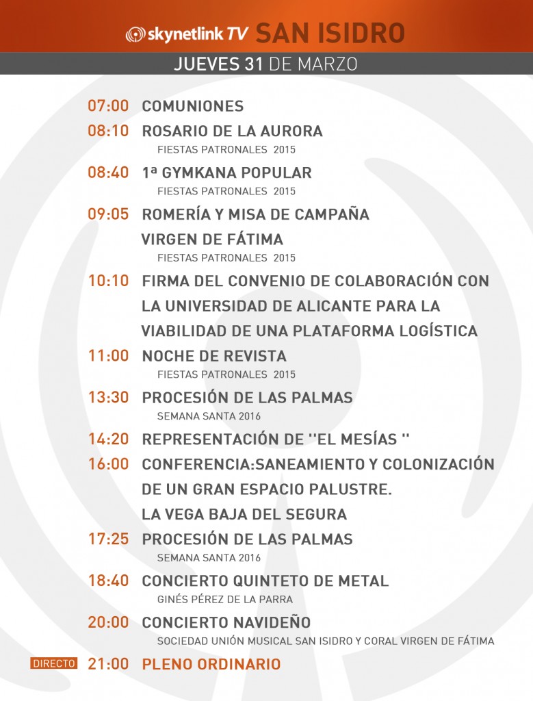 31-03-2016 Programación San Isidro jueves