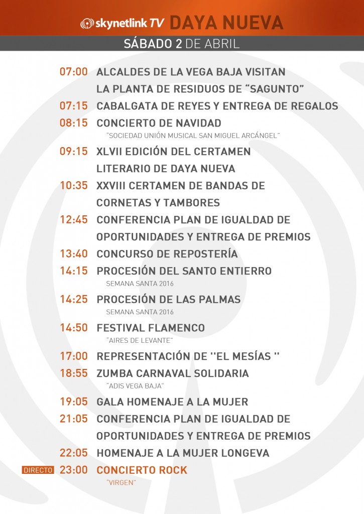 02-04-2016 Programación Daya Nueva sábados