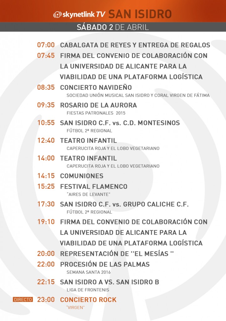 02-04-2016 Programación San Isidro sábado