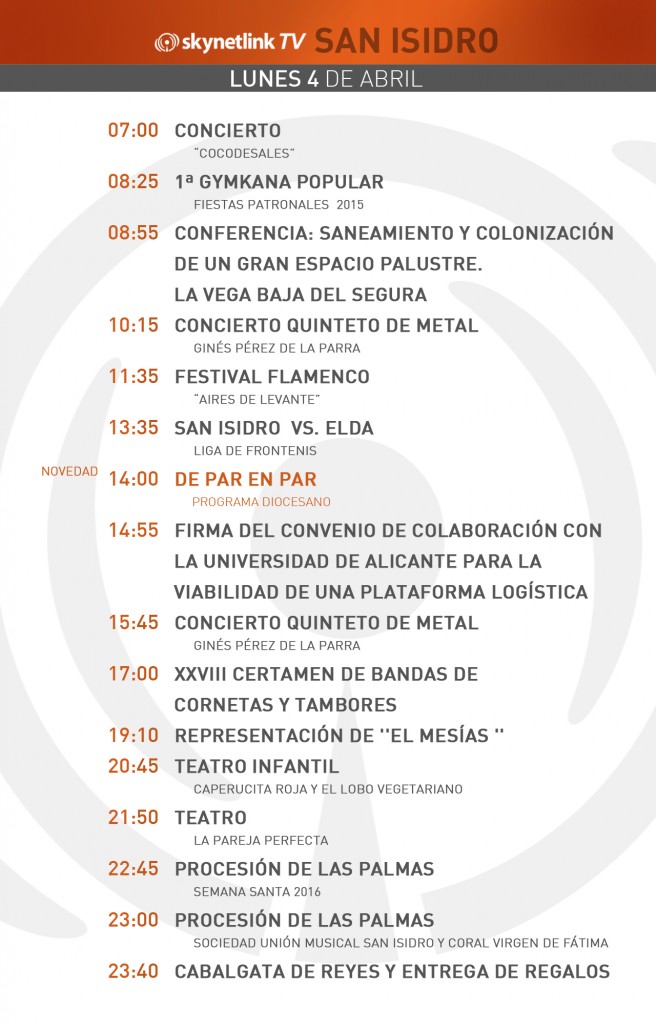 04-04-2016 Programación San Isidro lunes