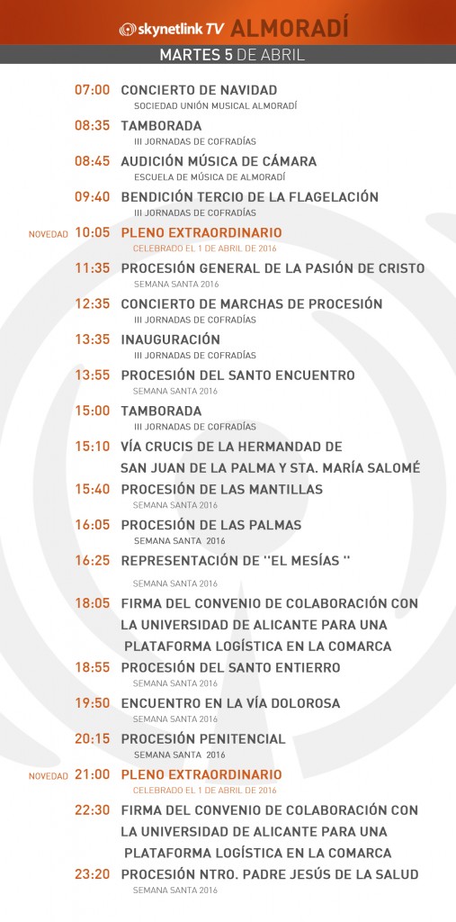 05-04-2016 Programación Almoradí martes