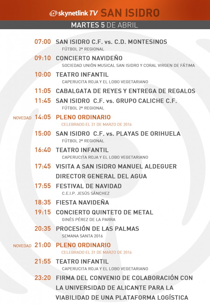 05-04-2016 Programación San Isidro martes