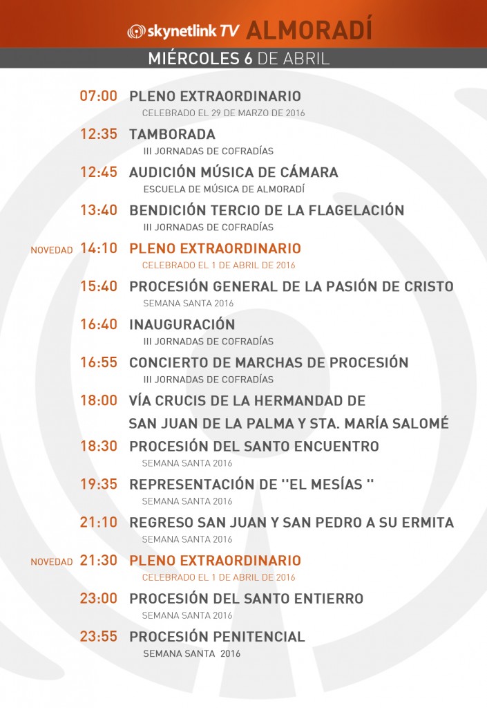 06-04-2016 Programación Almoradí miércoles