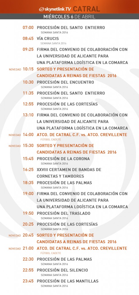 06-04-2016 Programación Catral miercoles