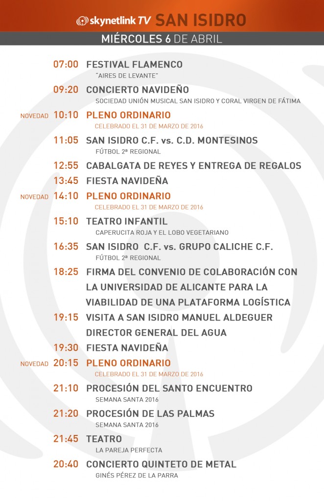 06-04-2016 Programación San Isidro miércoles