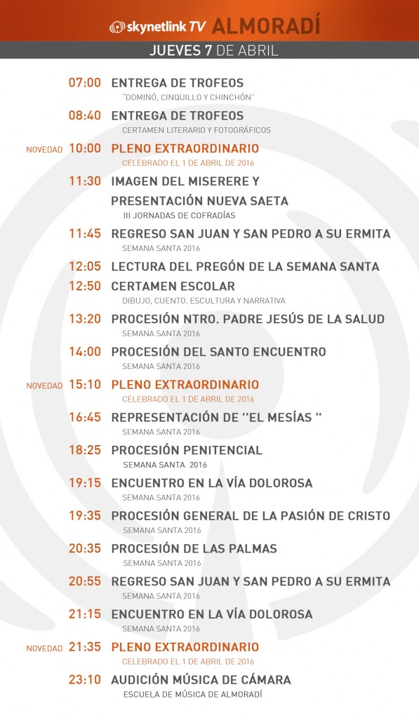 07-04-2016 Programación Almoradí jueves