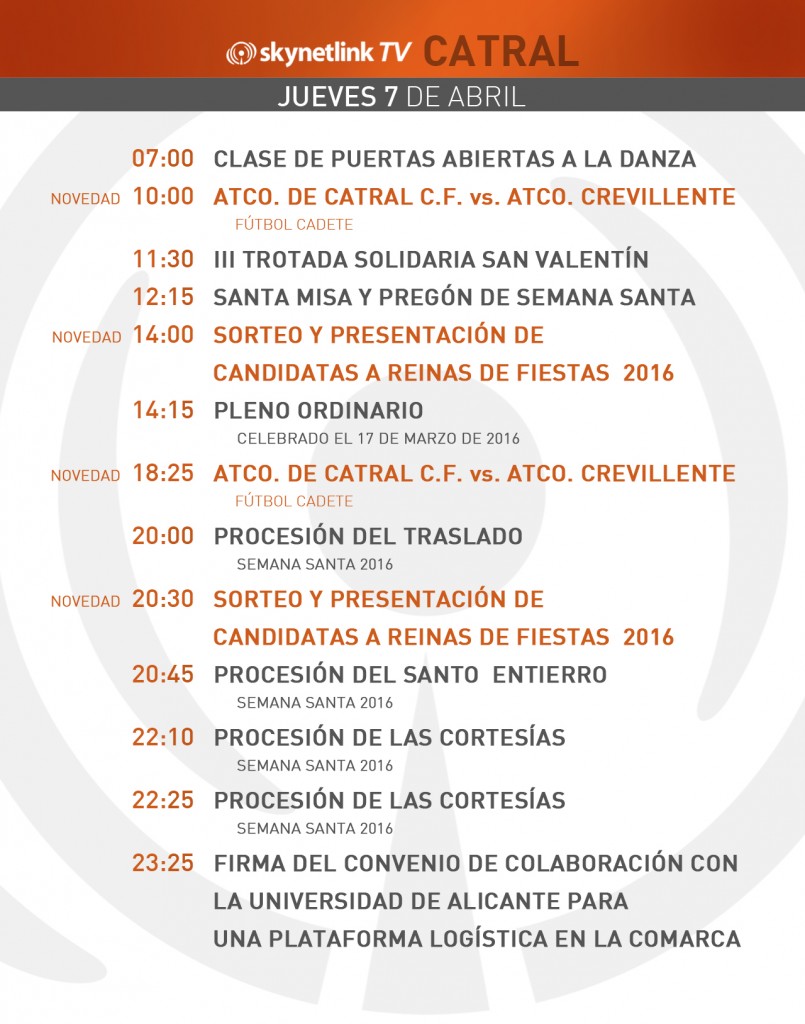 07-04-2016 Programación Catral jueves