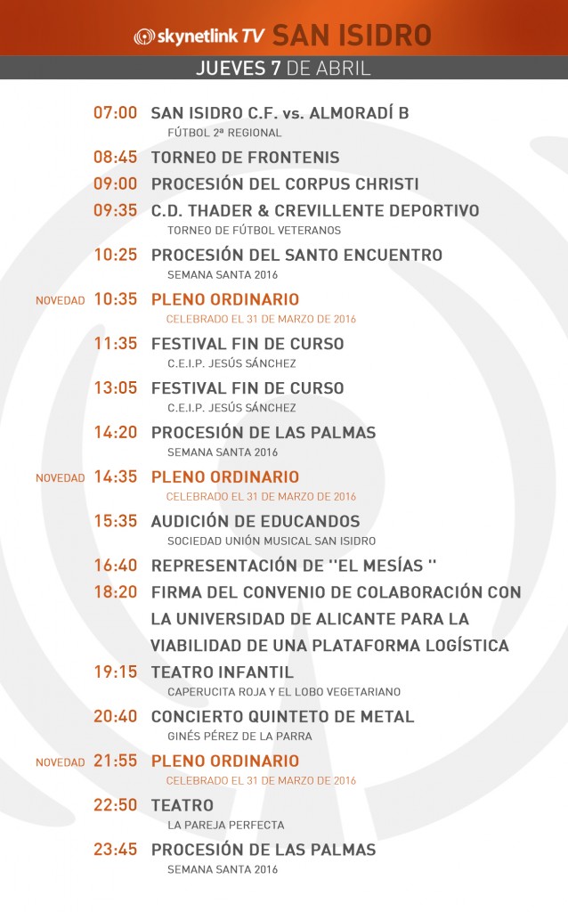 07-04-2016 Programación San Isidro jueves