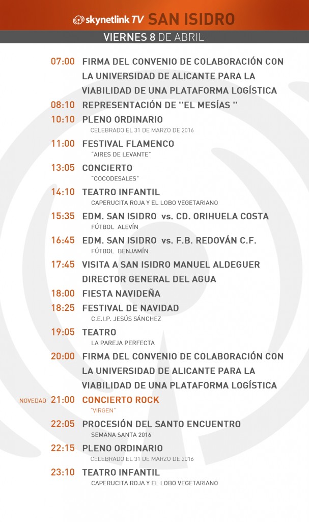 08-04-2016 Programación San Isidro viernes