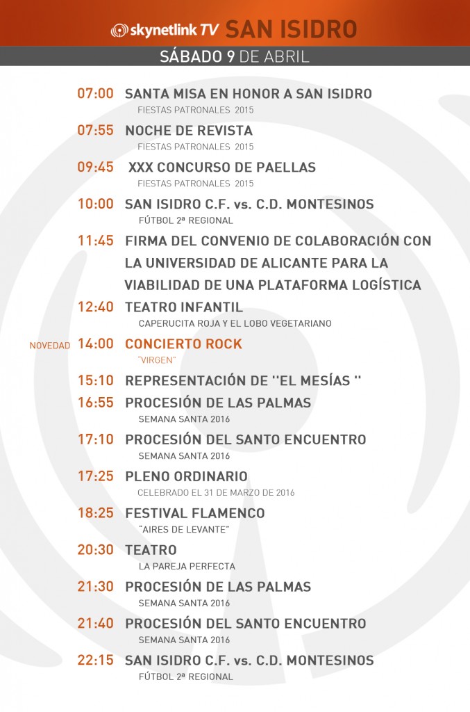 09-04-2016 Programación San Isidro sábado