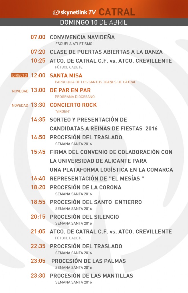 10-04-2016 Programación Catral domingo