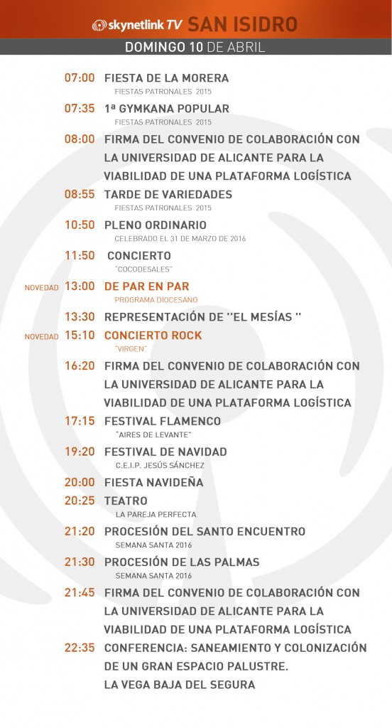 10-04-2016 Programación San Isidro domingo