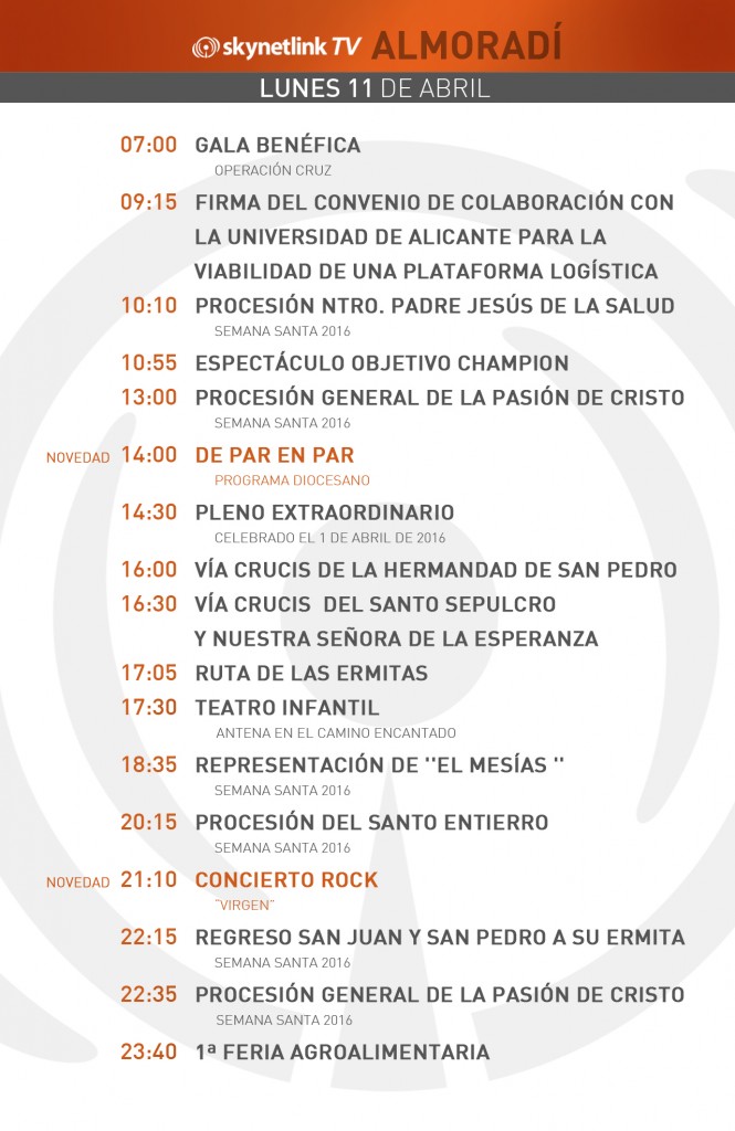 11-04-2016 Programación Almoradí lunes