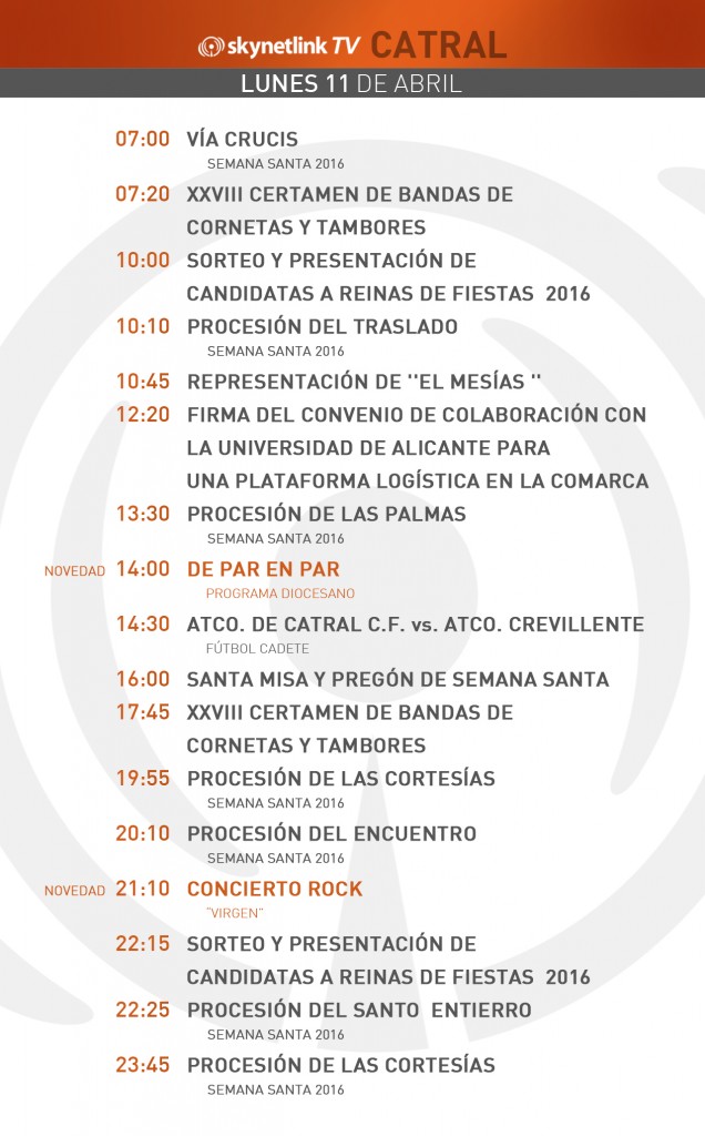 11-04-2016 Programación Catral lunes