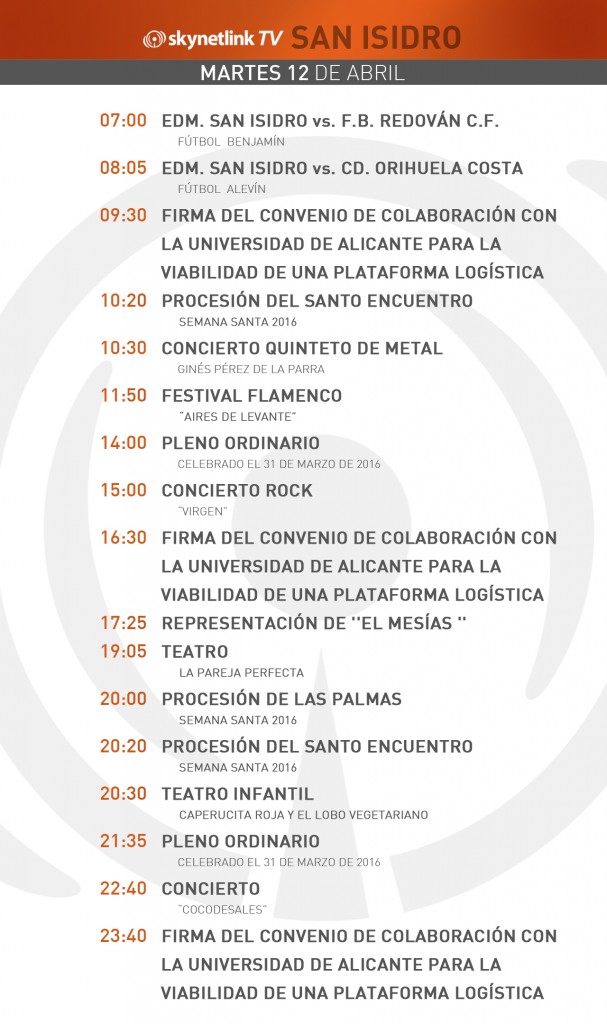 12-04-2016 Programación San Isidro martes