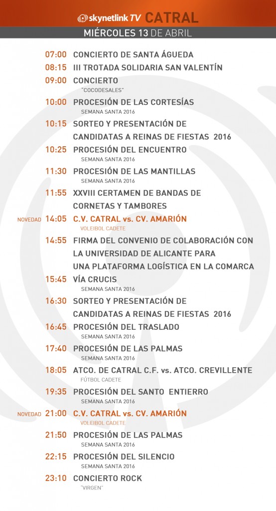 13-04-2016 Programación Catral miercoles