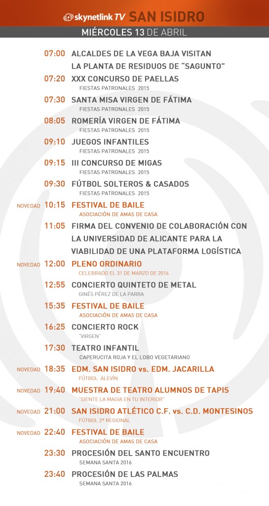 13-04-2016 Programación San Isidro miercoles