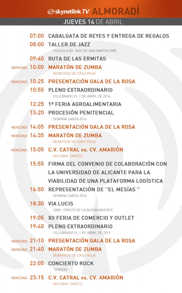 14-04-2016 Programación Almoradí jueves