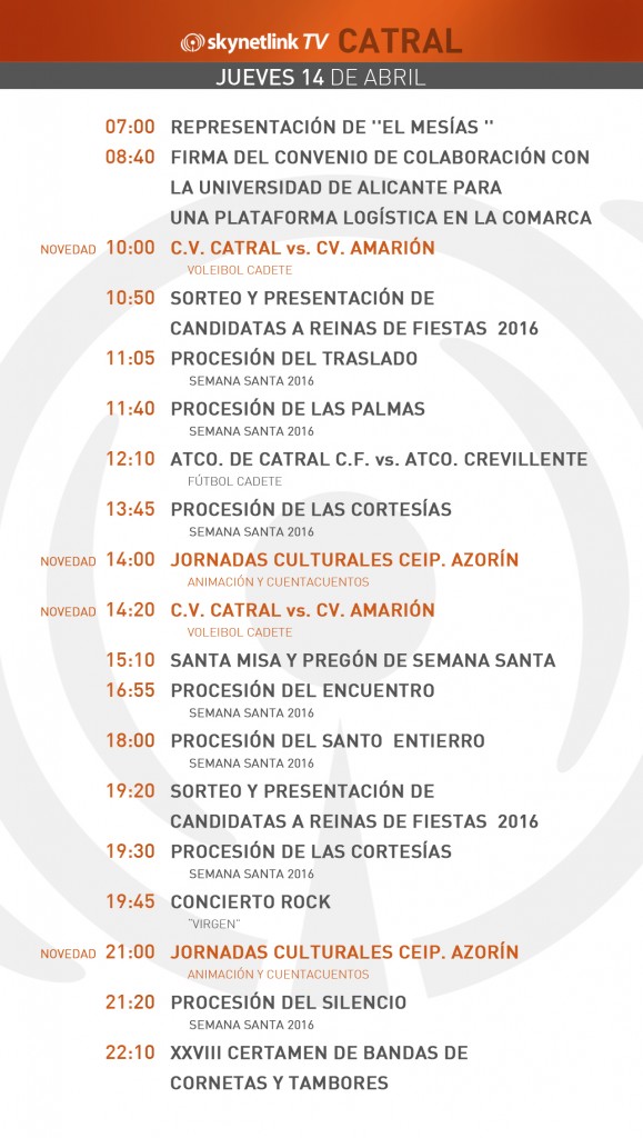 14-04-2016 Programación Catral jueves