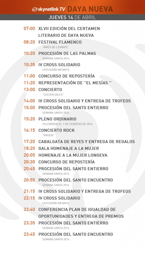 14-04-2016 Programación Daya Nueva jueves