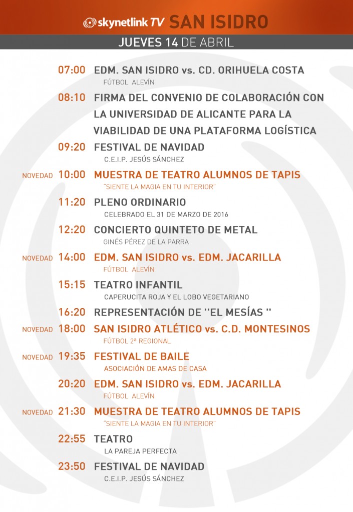 14-04-2016 Programación San Isidro jueves