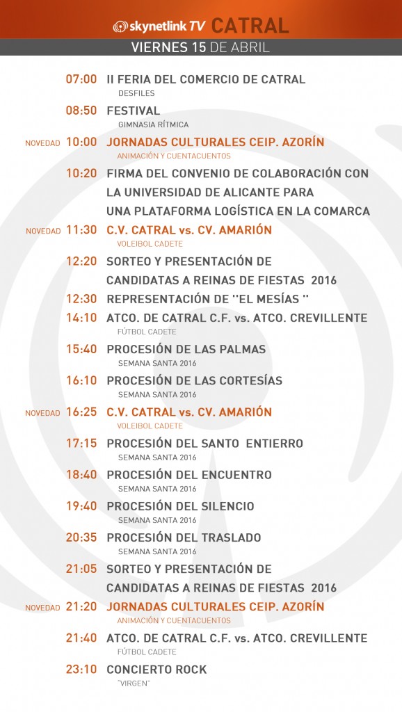 15-04-2016 Programación Catral viernes