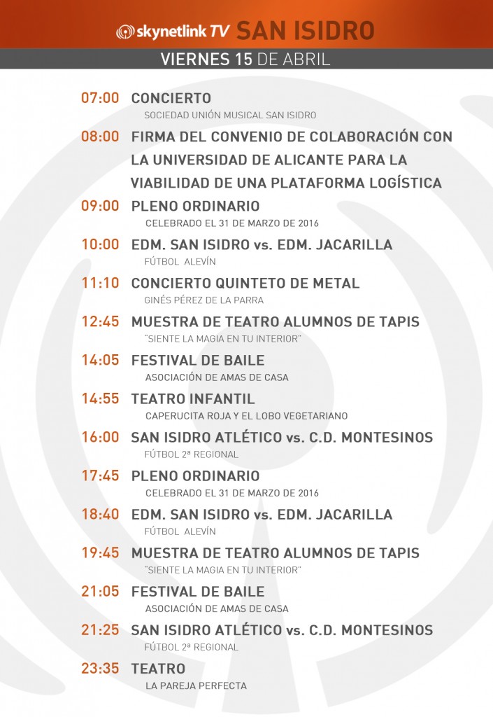 15-04-2016 Programación San Isidro viernes