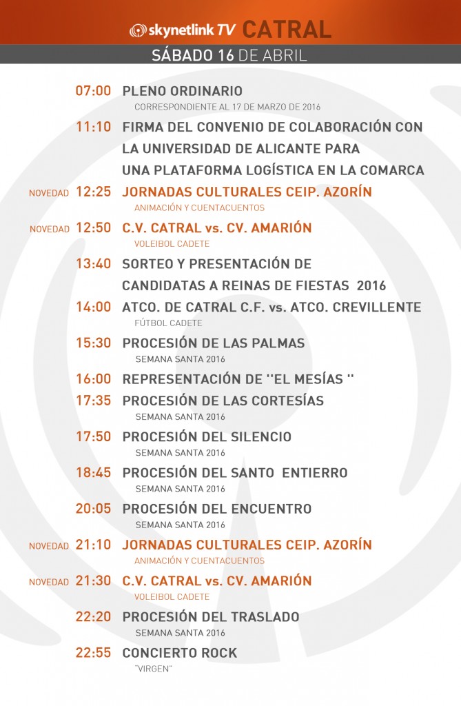 16-04-2016 Programación Catral sábado