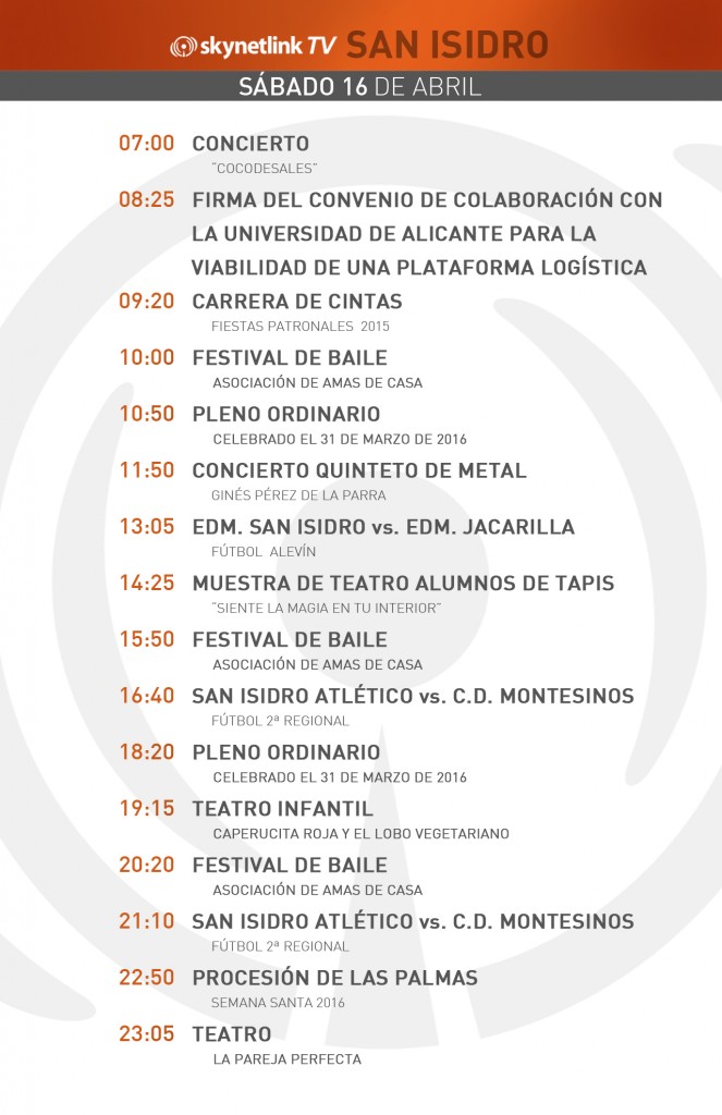 16-04-2016 Programación San Isidro sabado