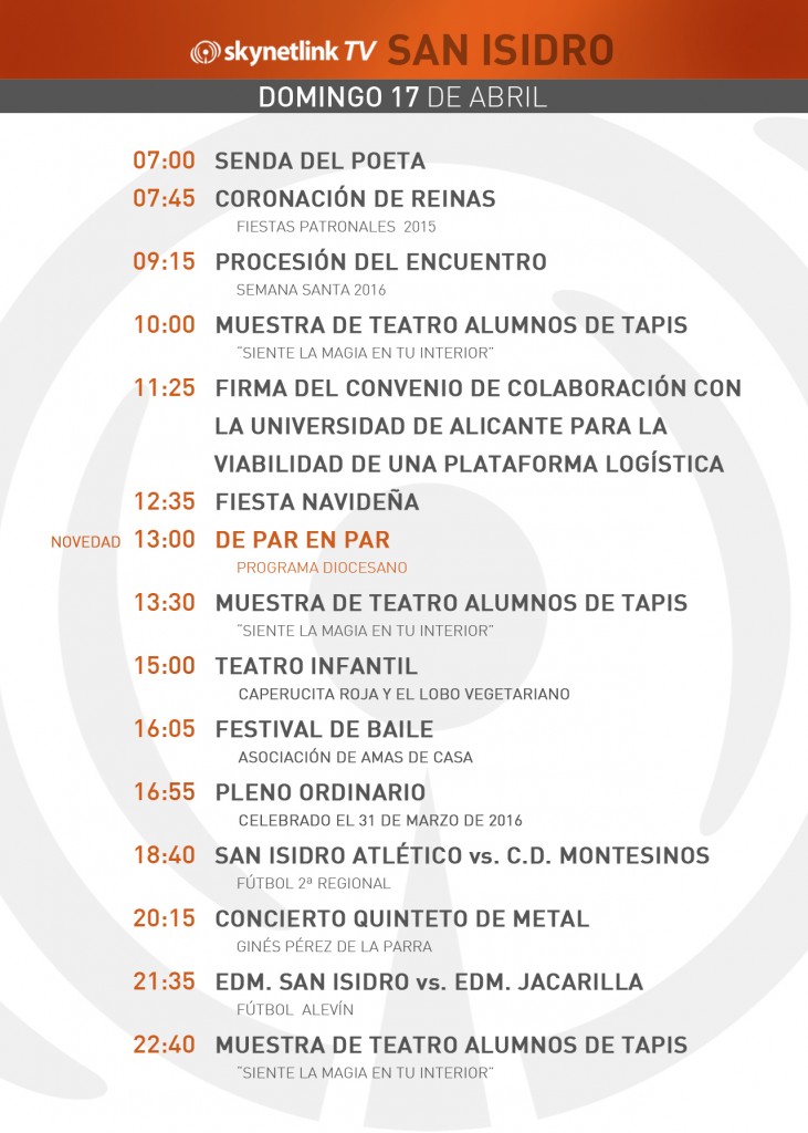 17-04-2016 Programación San Isidro domingo