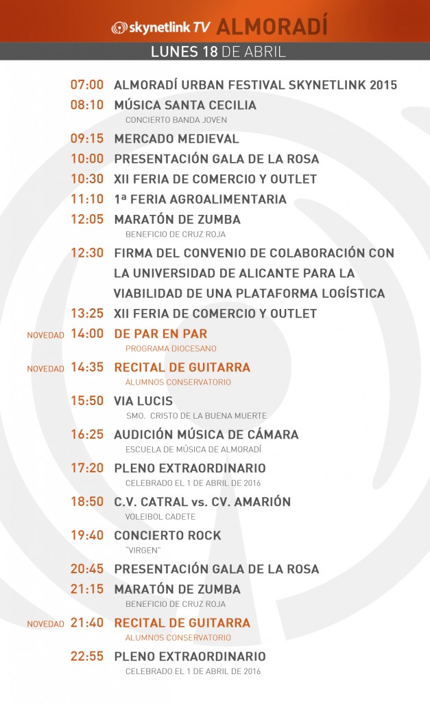 18-04-2016 Programación Almoradí lunes