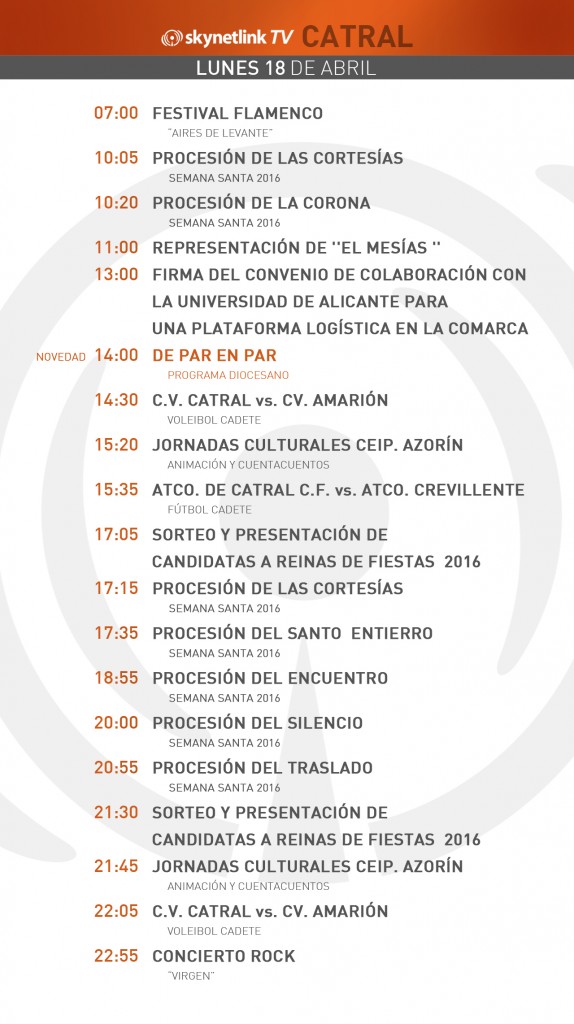 18-04-2016 Programación Catral lunes