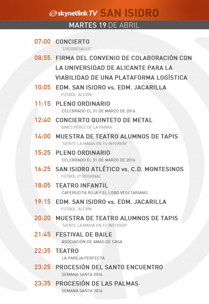 19-04-2016 Programación San Isidro martes