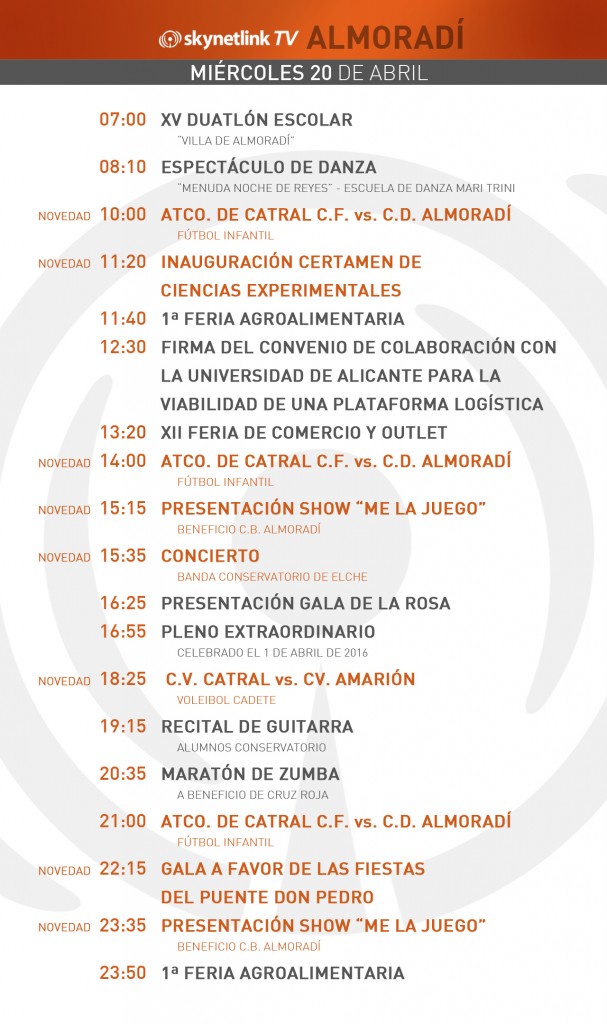 20-04-2016 Programación Almoradí miércoles