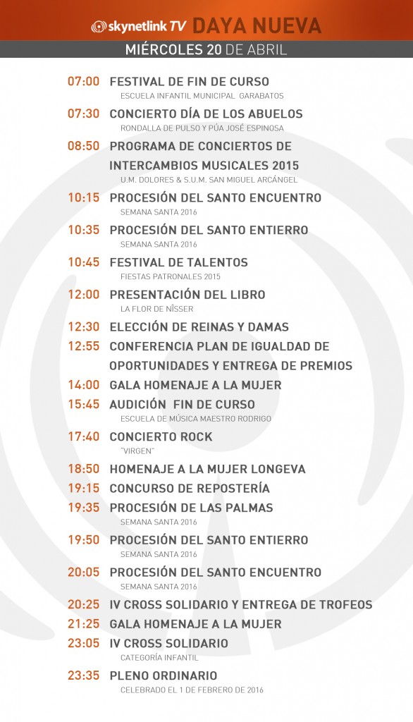 20-04-2016 Programación Daya Nueva miércoles