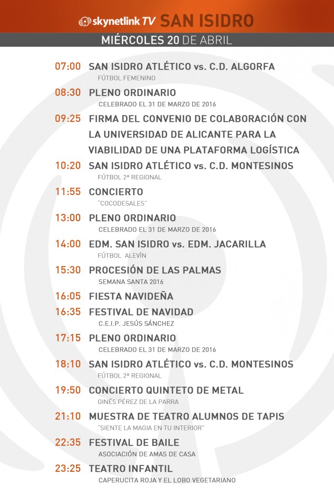 20-04-2016 Programación San Isidro miercoles