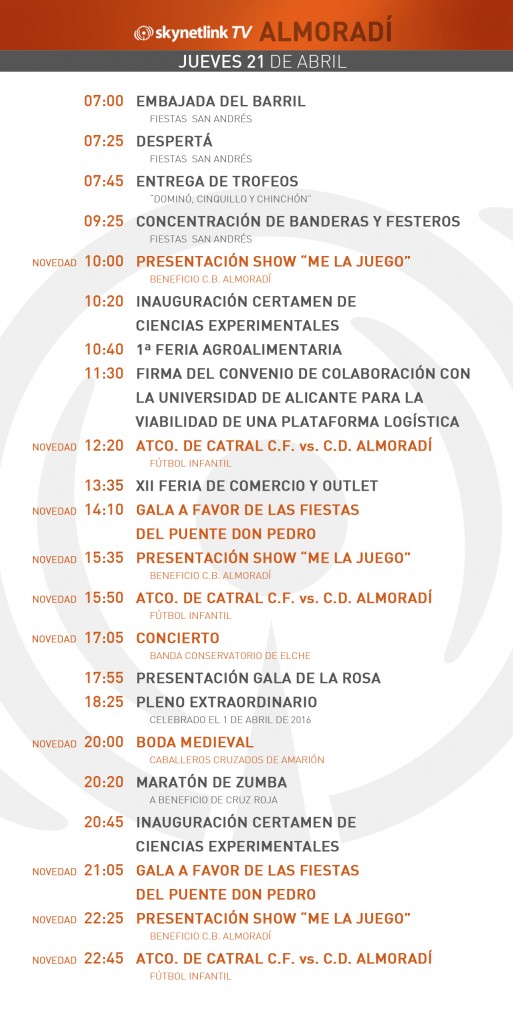 21-04-2016 Programación Almoradí jueves