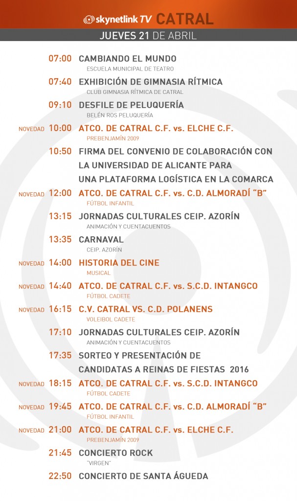 21-04-2016 Programación Catral jueves