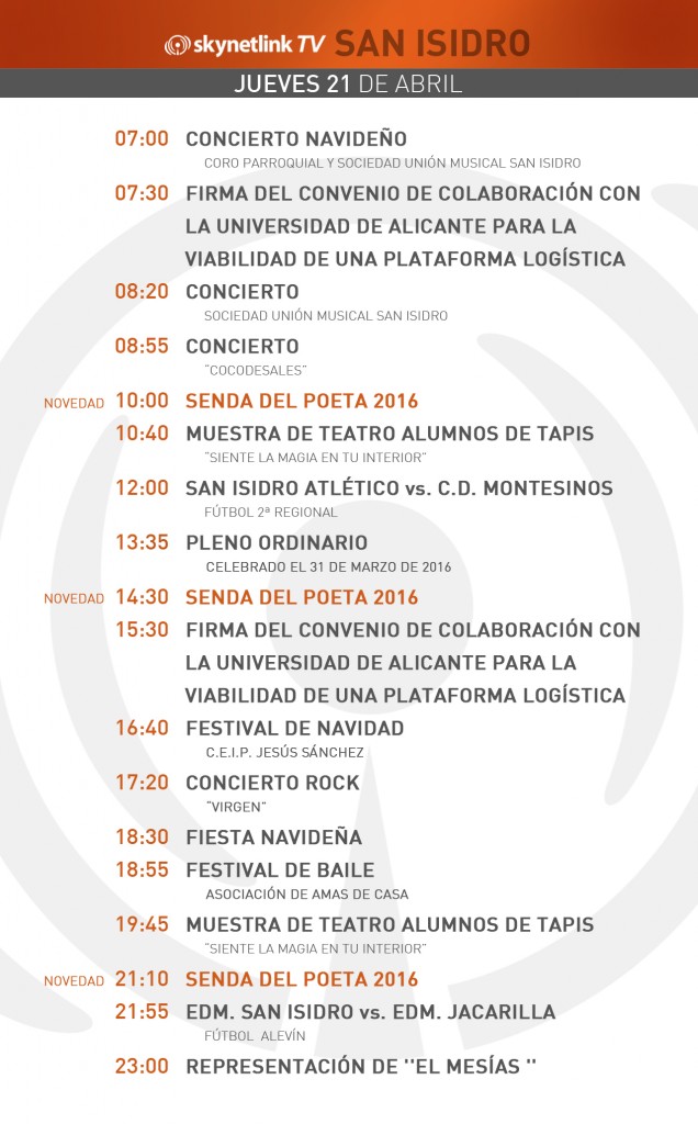 21-04-2016 Programación San Isidro jueves