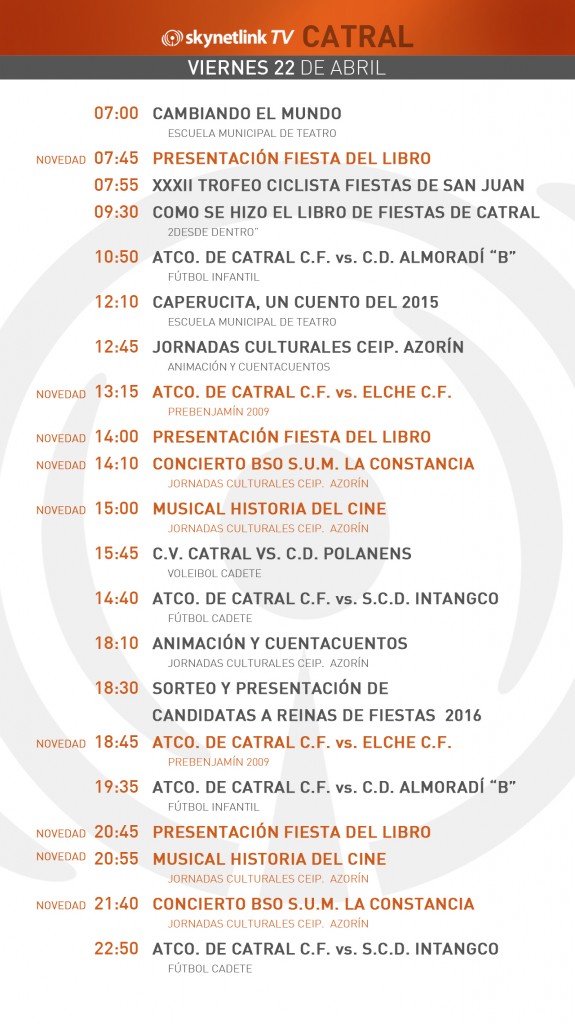 22-04-2016 Programación Catral viernes