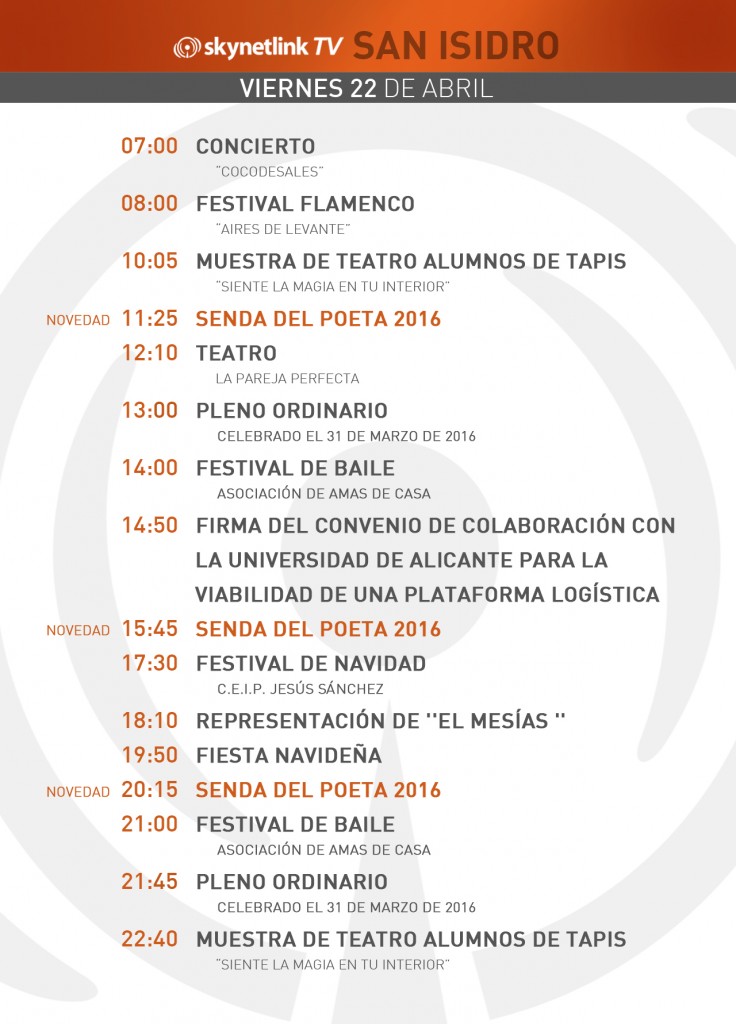 22-04-2016 Programación San Isidro viernes