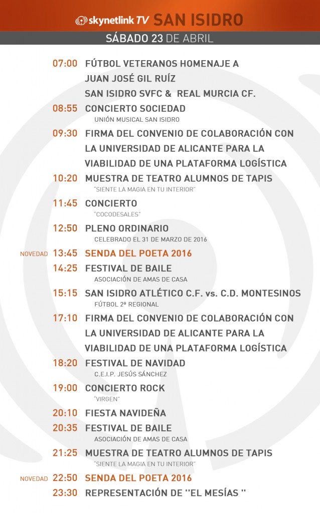 23-04-2016 Programación San Isidro sábado