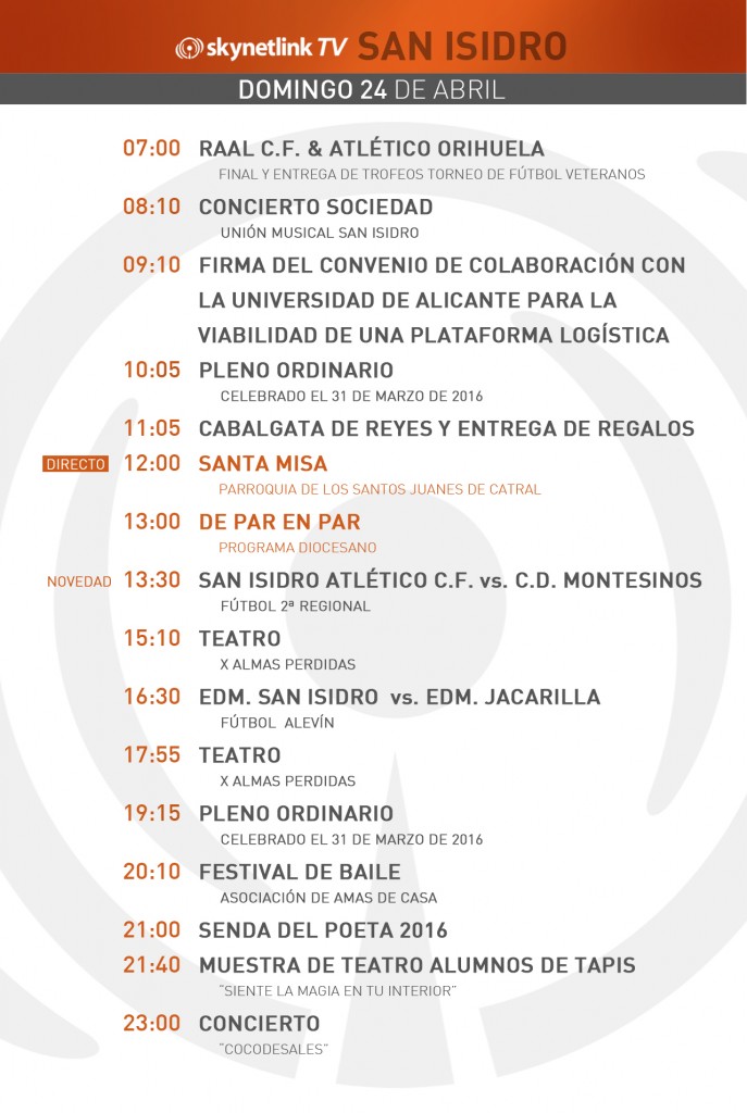 24-04-2016 Programación San Isidro domingo