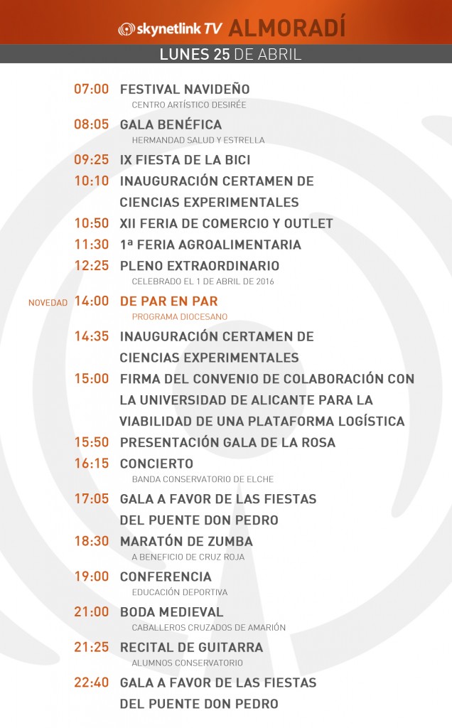 25-04-2016 Programación Almoradí lunes