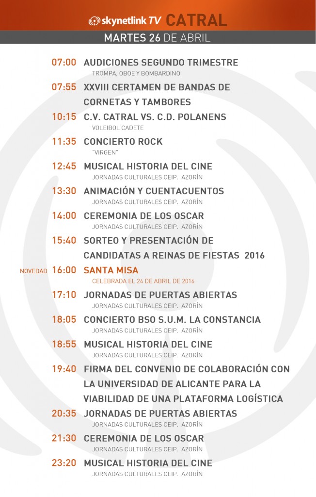 26-04-2016 Programación Catral martes