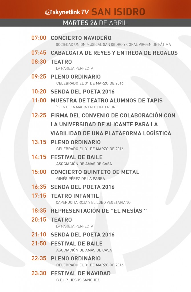 26-04-2016 Programación San Isidro martes